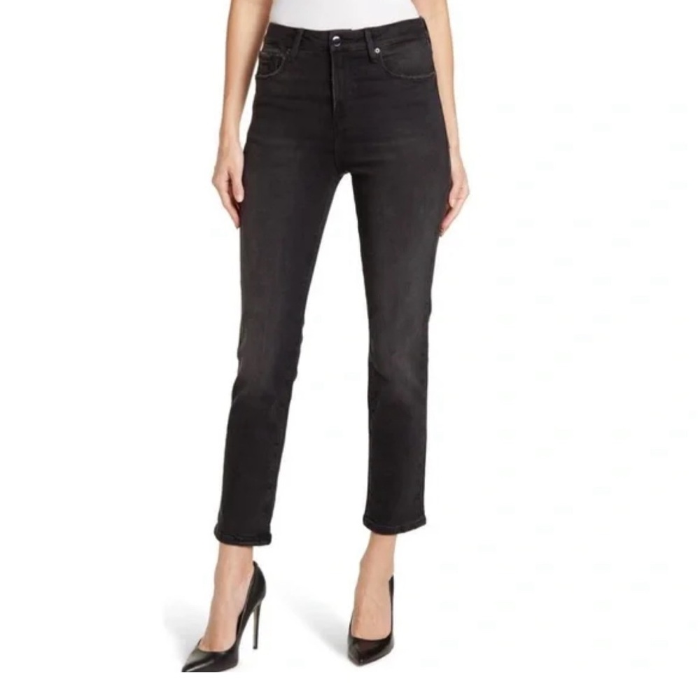 NWOT Good American Women's High-Rise Black Straight Jeans